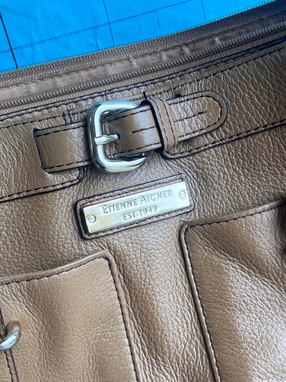 Etienne Aigner Tan Pebbled Leather Shoulder Bag with Buckle Accent - Picture 3 of 14